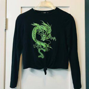Green Dragon Crop Top with Tie Front
